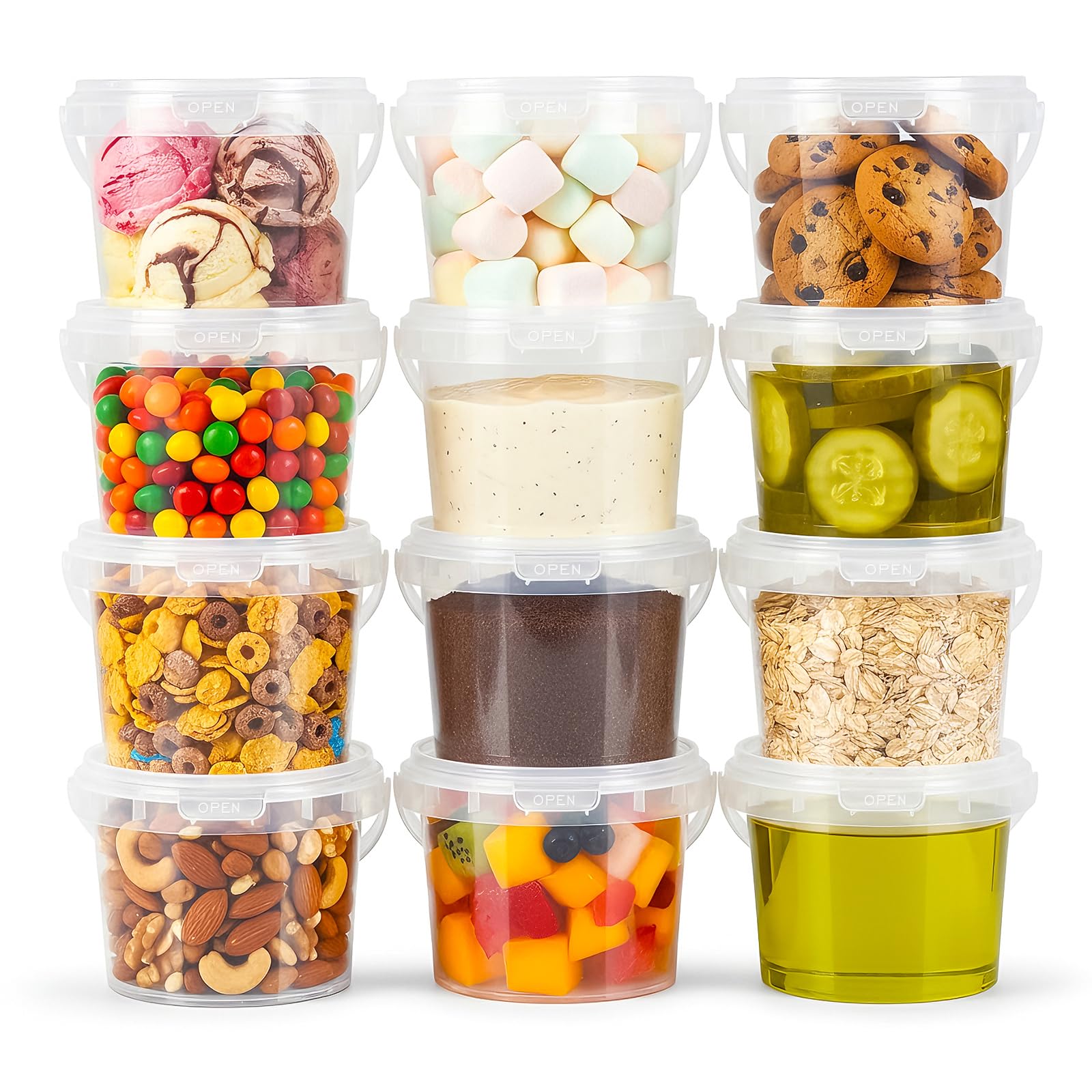 ASEVAT 12PACK envases plásticos con tapas para almacenamiento seguro.
