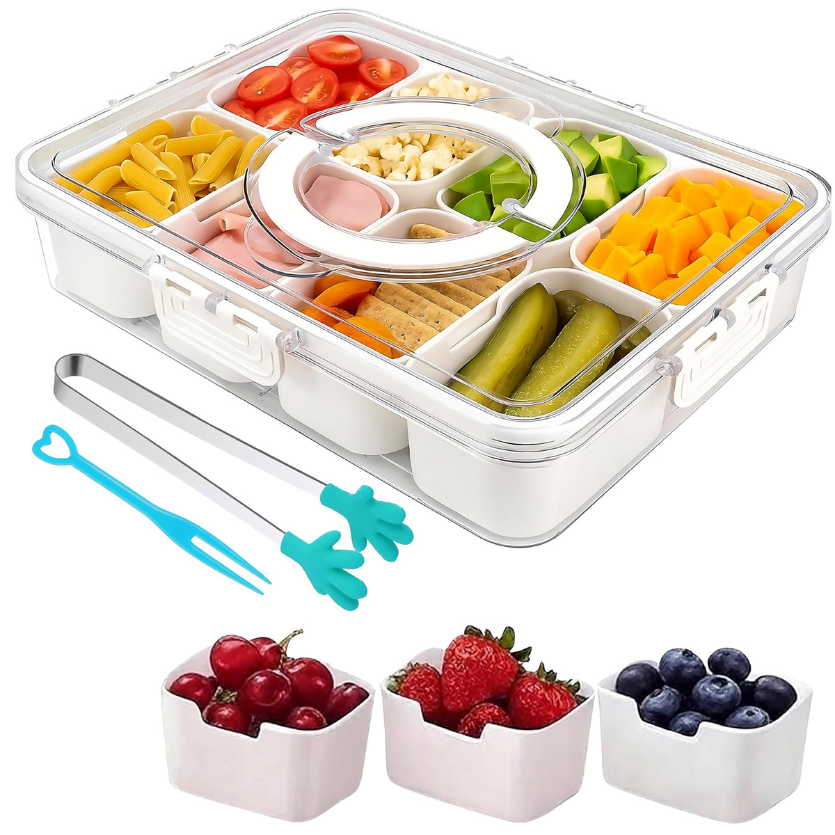 AshCreations Snackle Box con ocho compartimentos y tapa transparente para ver snacks de un vistazo
