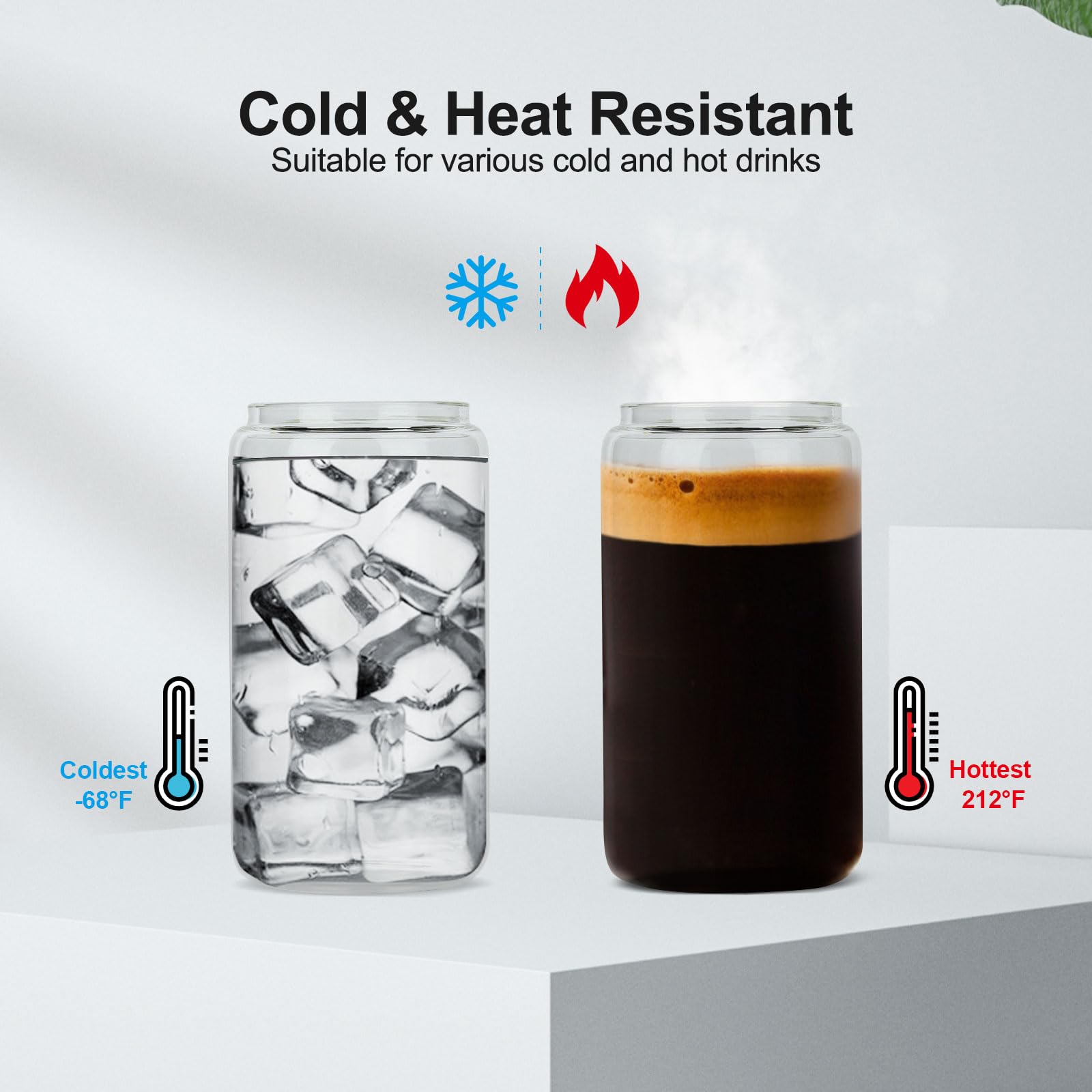 Askiz vaso cristal 16oz con tapa de bambú y pajilla de acero inoxidable.