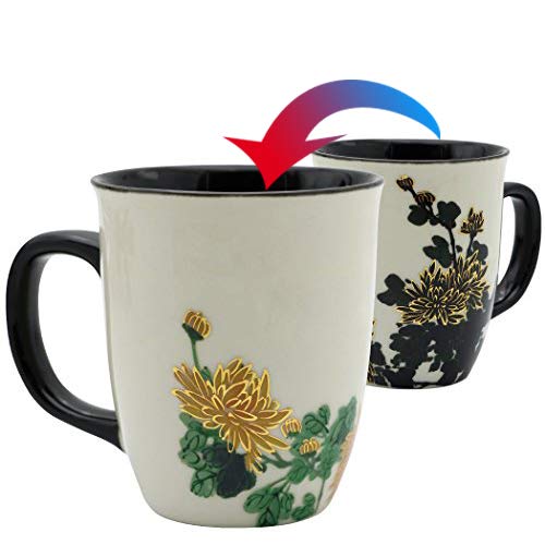 Asmwo Taza mágica cambia color al caliente, revelando crisantemo dorado.