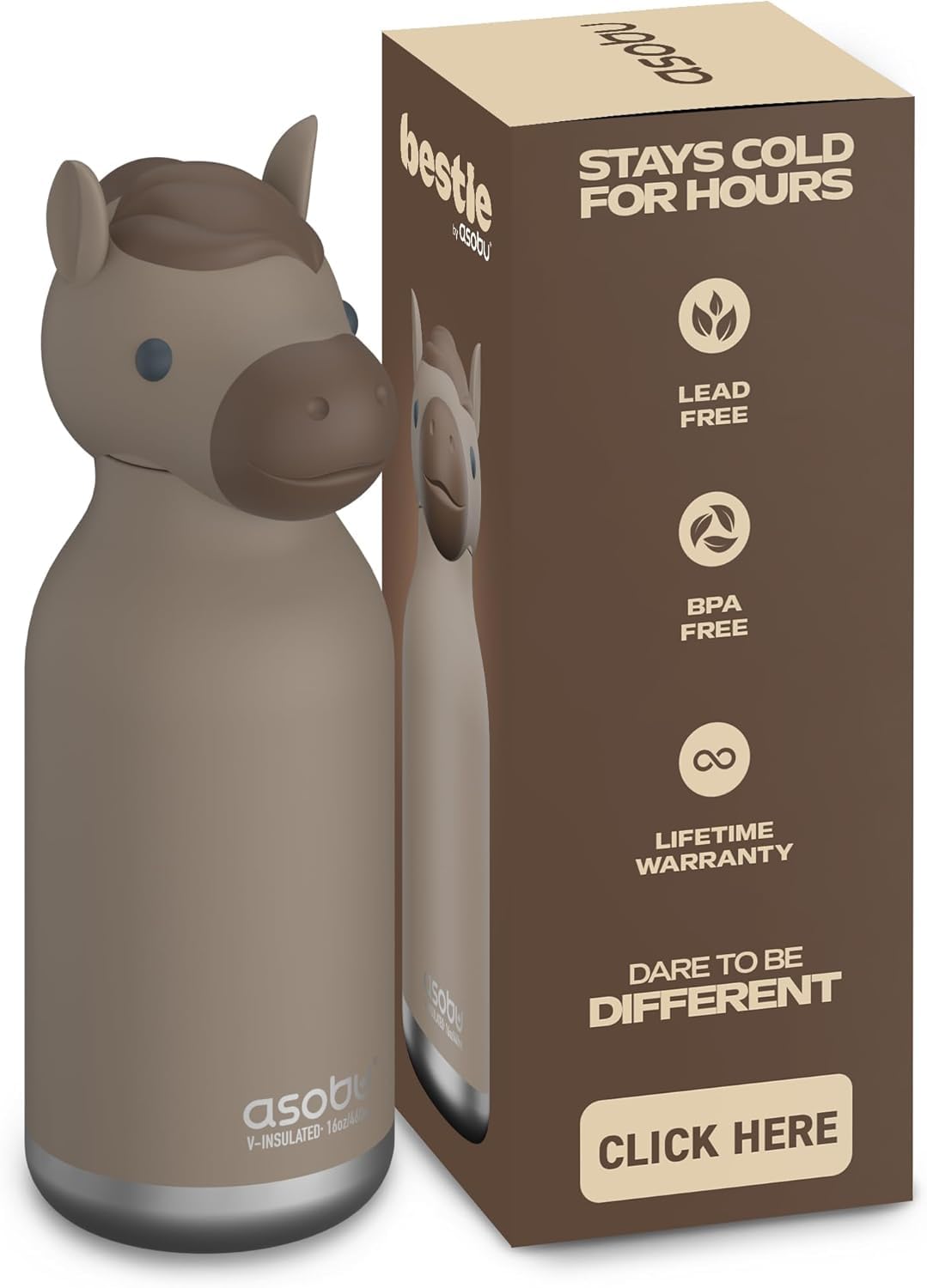 asobu Botella Bestie con cabeza de caballo desmontable, ideal para hidratación lúdica