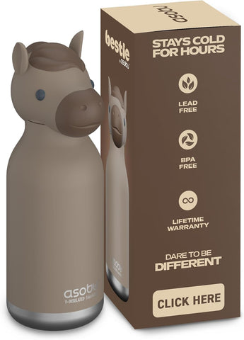 asobu Botella Bestie con cabeza de caballo desmontable, ideal para hidratación lúdica