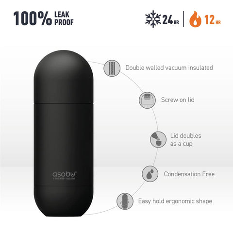 asobu Capsule Bottle de doble pared, mantiene la temperatura por más tiempo.