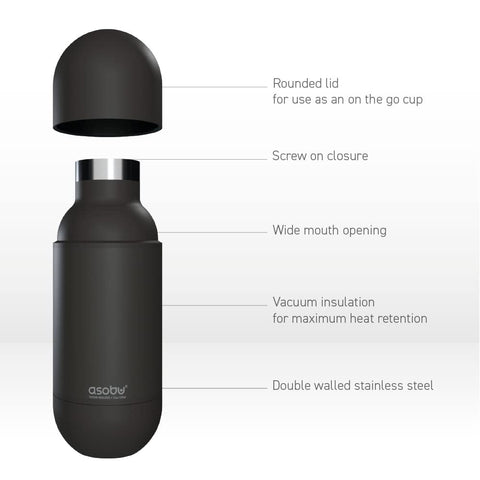 La tapa de asobu Capsule Bottle funciona como vaso para beber fácilmente.