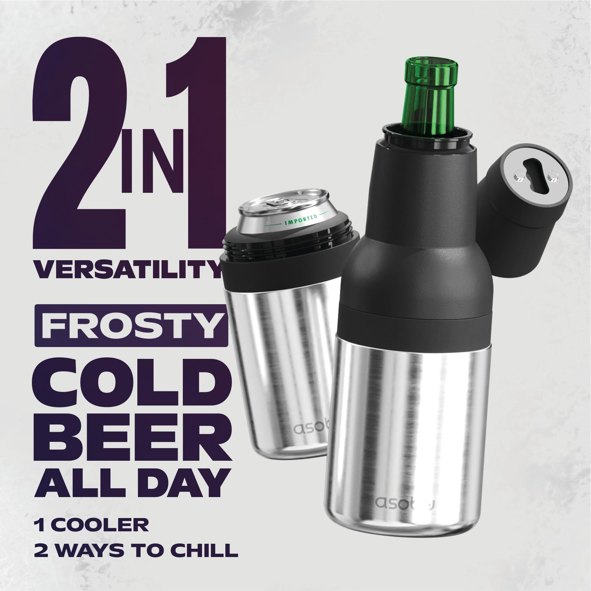 Asobu Frosty, abre-botellas integrado para mayor comodidad en reuniones.