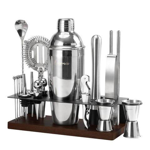 Asovnis kit bartender 23 piezas con soporte frontal para organización elegante.