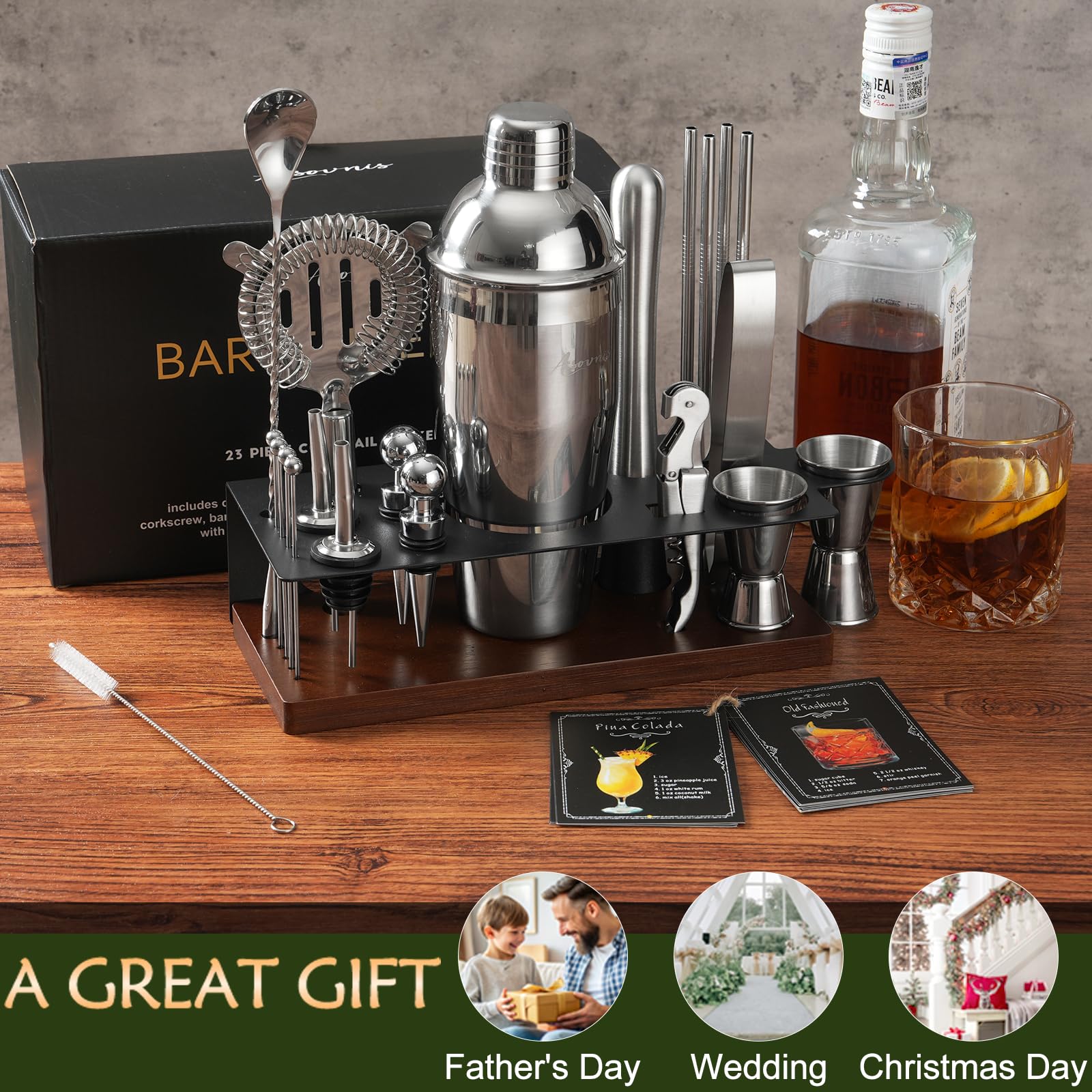 Asovnis kit bartender 23 piezas strainer detalle para verter limpio.