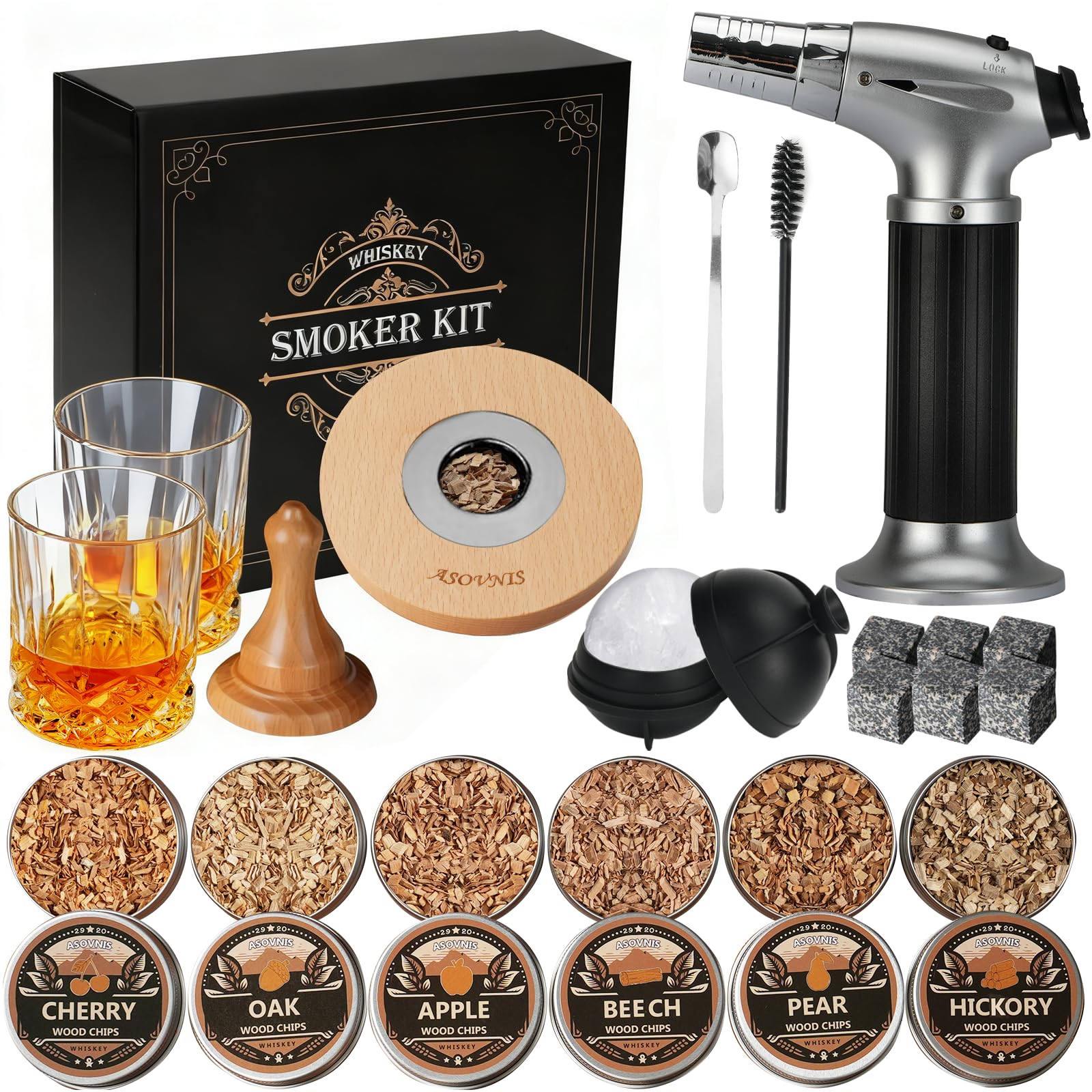 Asovnis kit humo whiskey con soplete para infusión aromática de cócteles