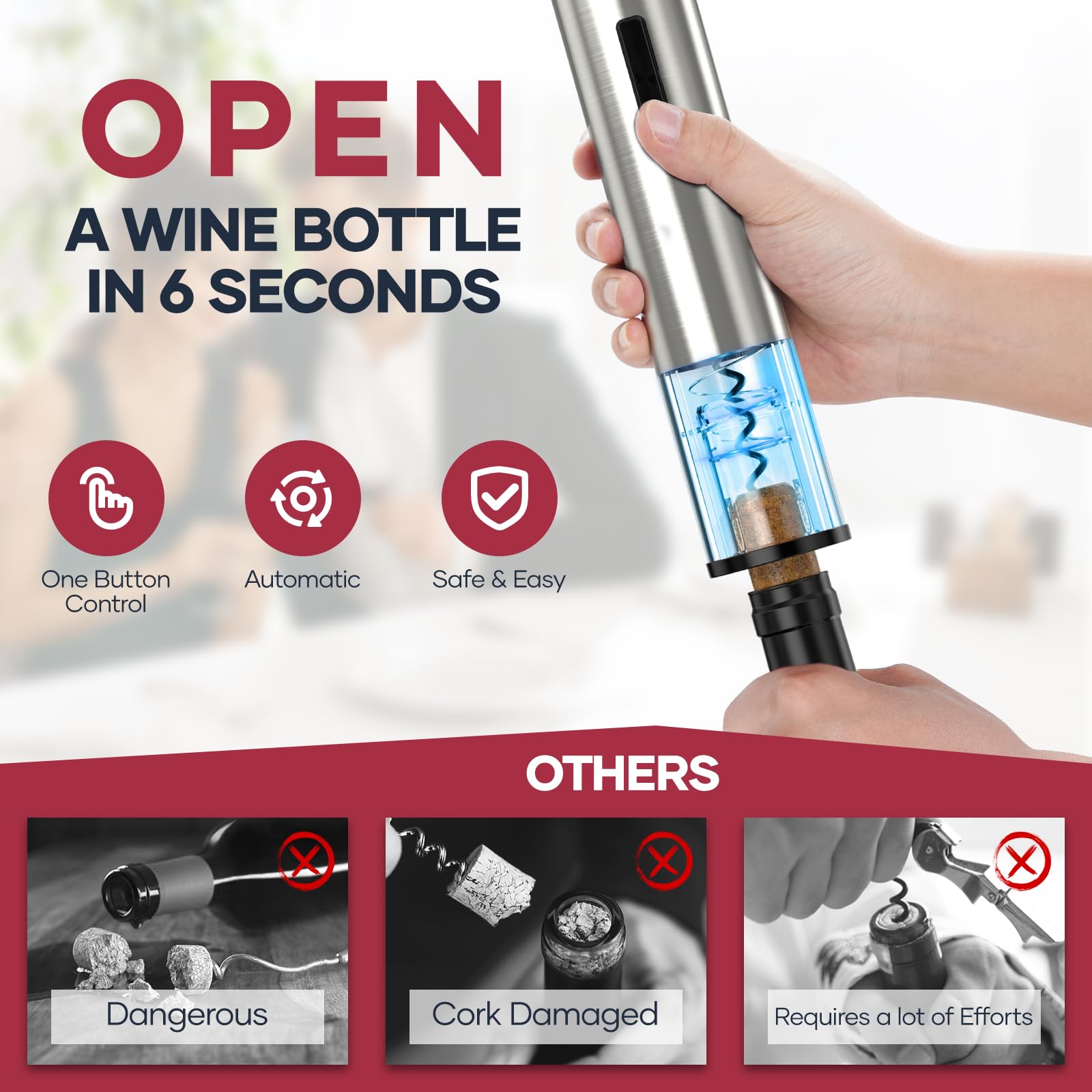 Assark set 6 en 1 para abrir, airear y almacenar vino de forma integral.