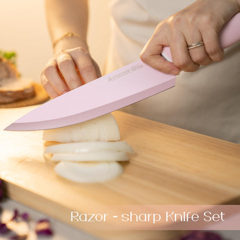 Afilador incluido para mantener filo nítido en Astercook rosa.