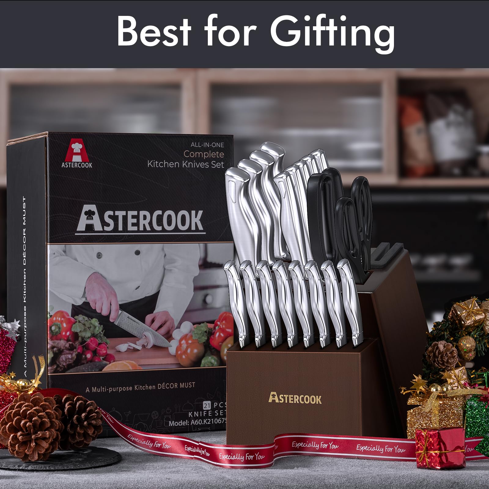 Astercook bloque cuchillos con afilador incorporado para mantenimiento rápido