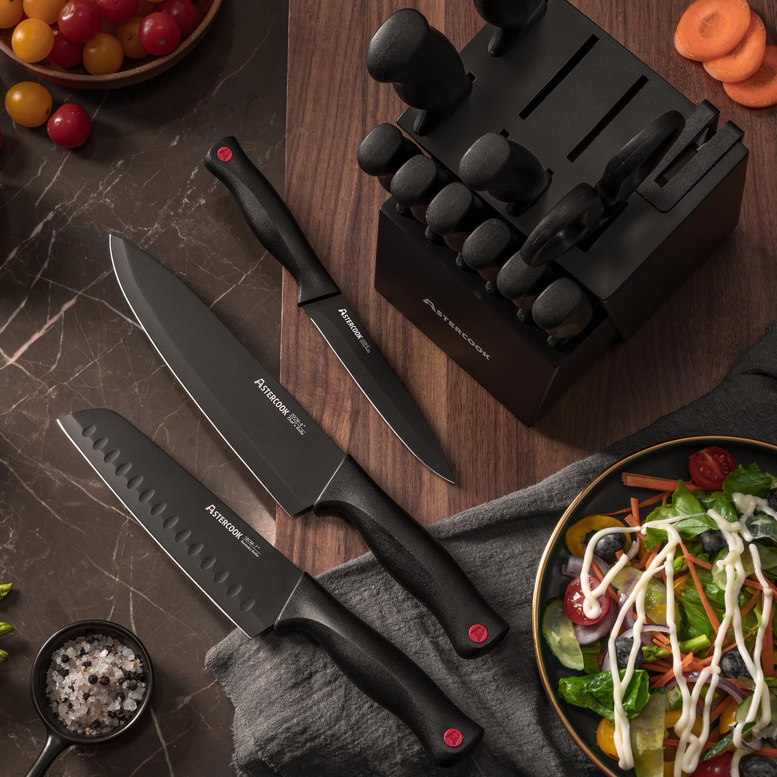 Astercook bloque de madera negra: almacenamiento seguro y elegante