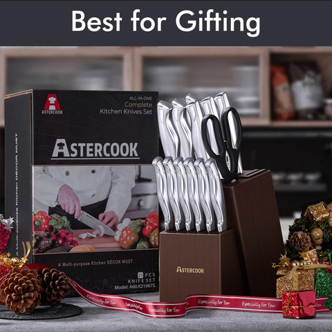 Bloque de cuchillos Astercook en madera con afilador integrado