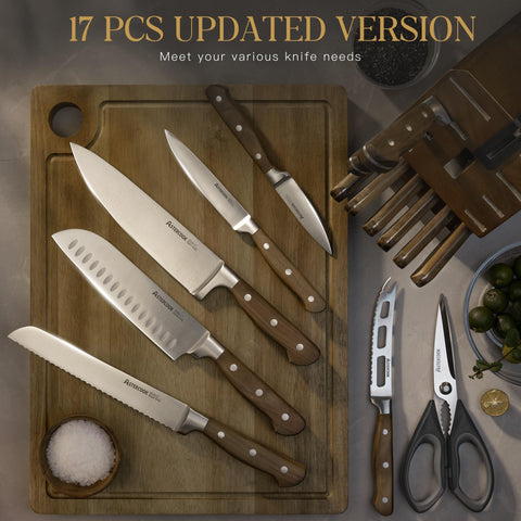 Astercook bloque de madera: almacenamiento seguro y elegante para el juego de cuchillos.