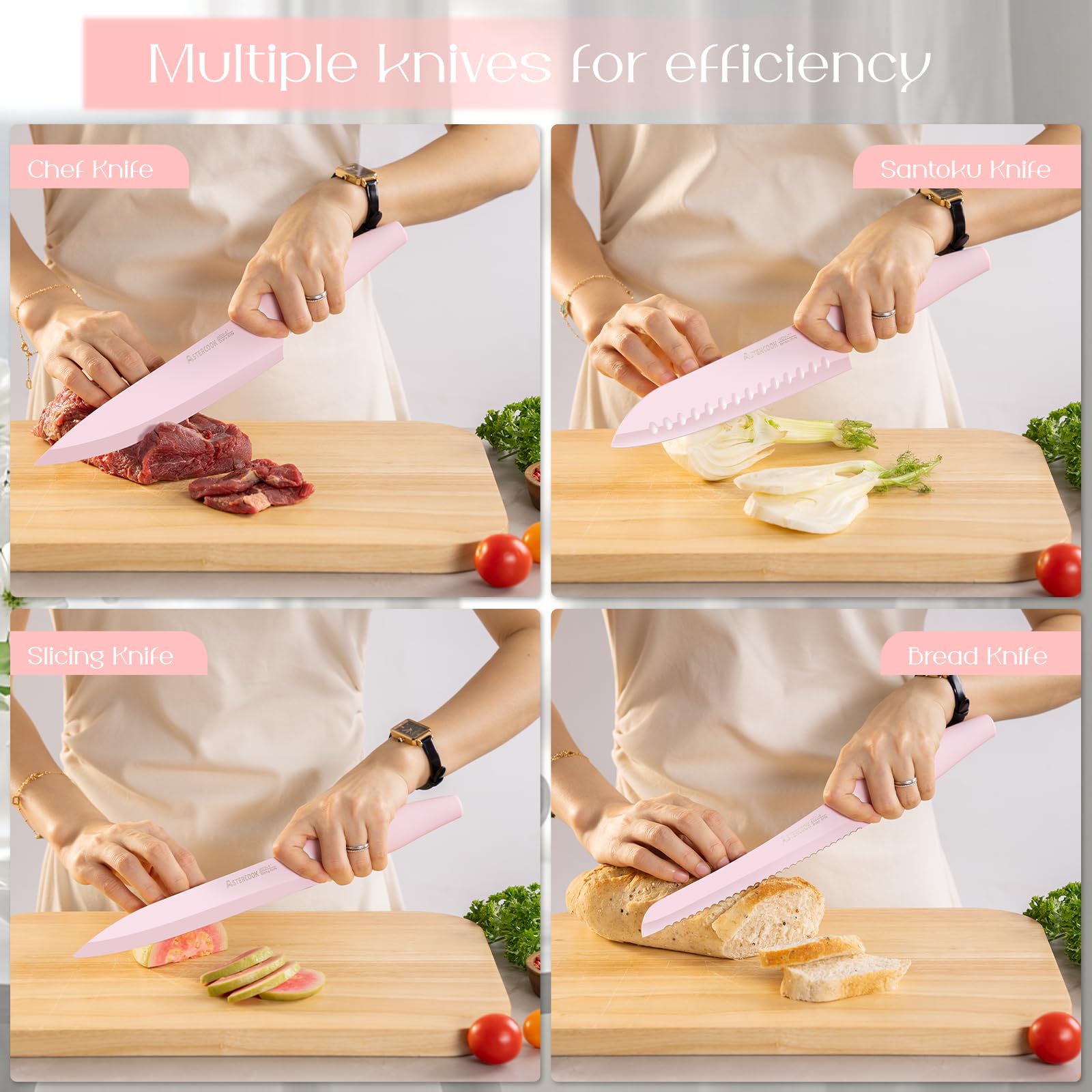 Conjunto de 22 piezas de Astercook en color rosa para uso diario.