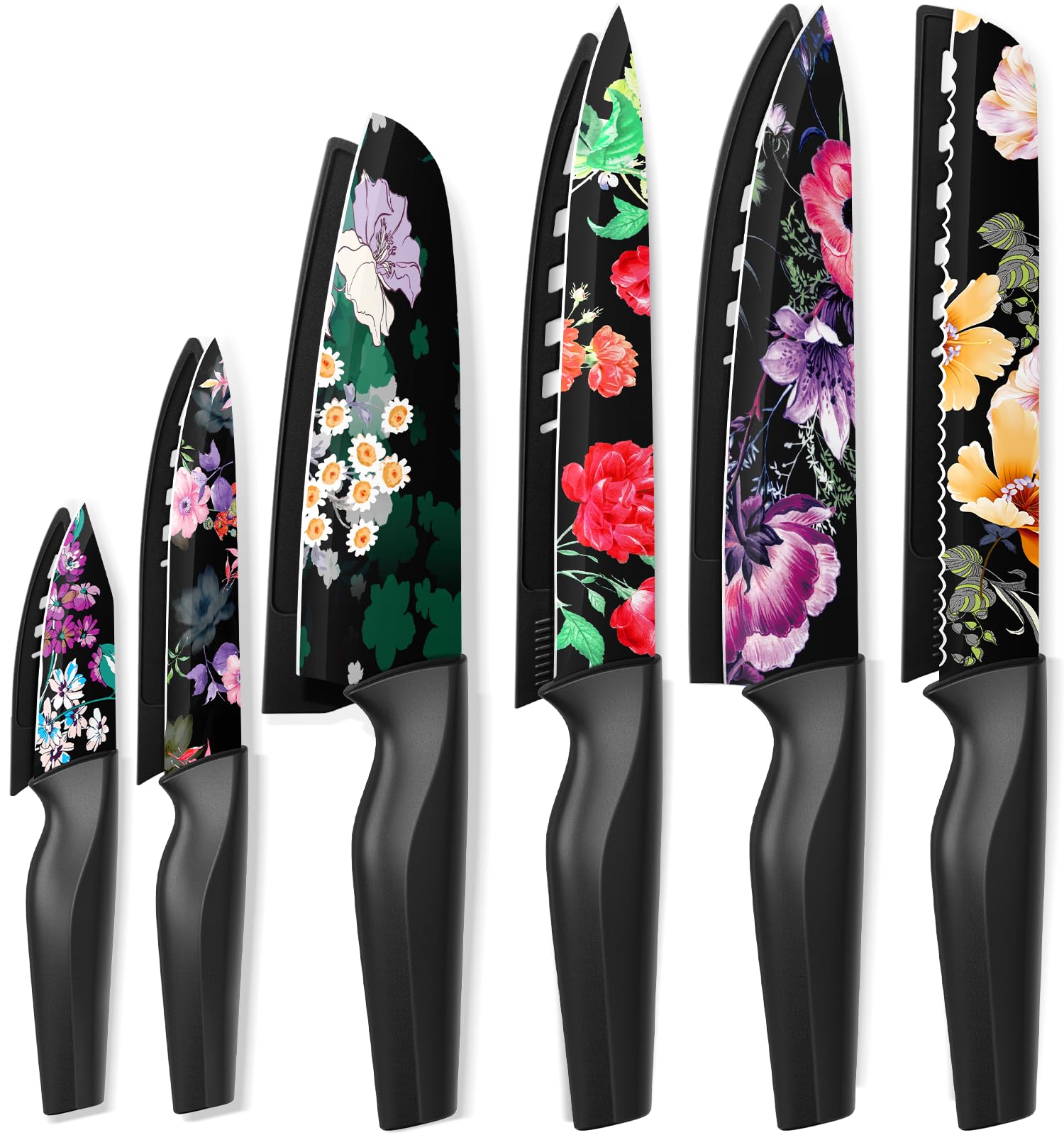 Astercook conjunto de cuchillos 12 piezas con diseño floral para cocina versátil