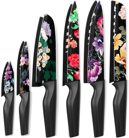 Astercook conjunto de cuchillos 12 piezas con diseño floral para cocina versátil