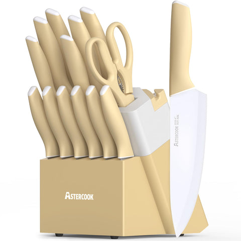 Astercook, conjunto de cuchillos 15 piezas con bloque y afilador para cortes precisos