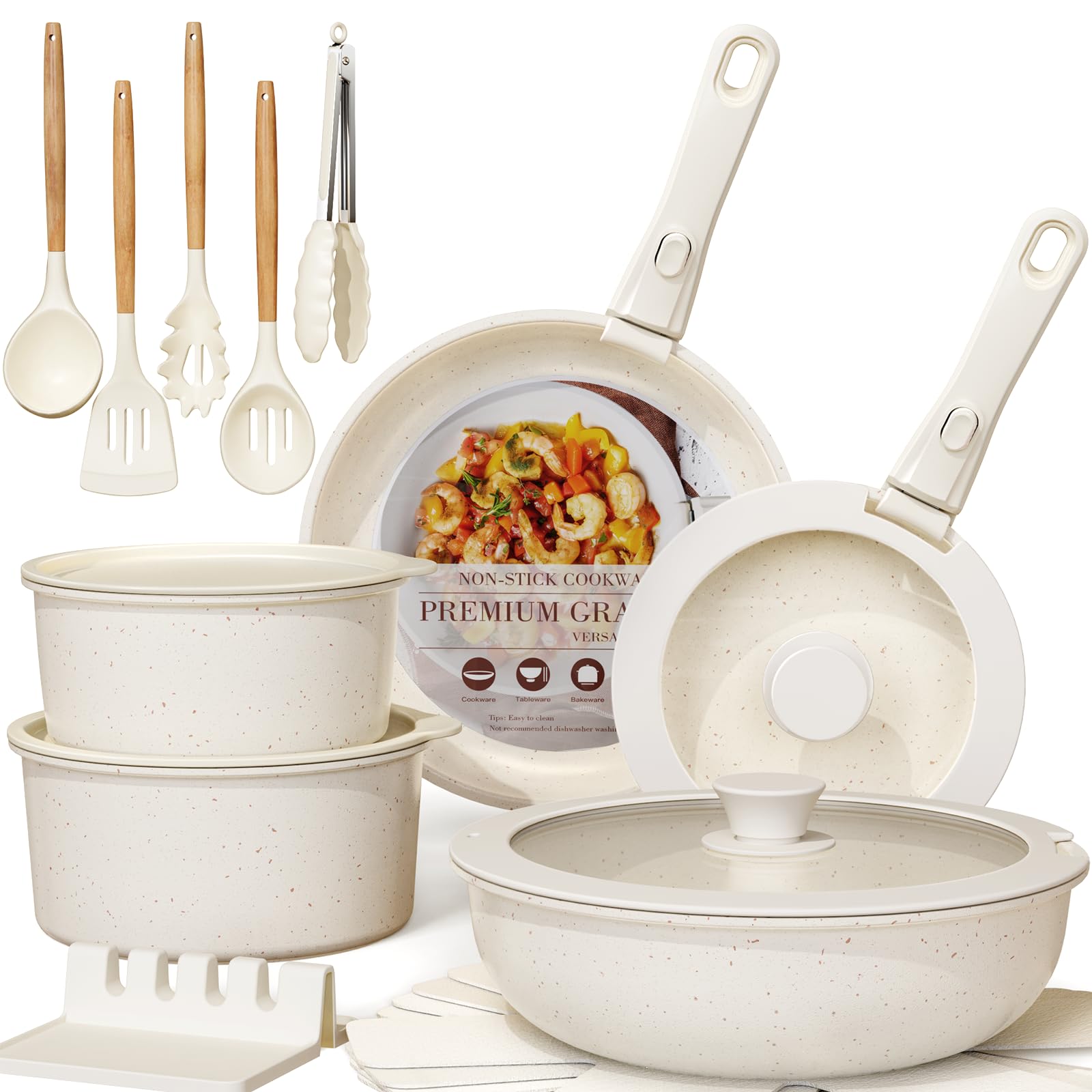 Astercook conjunto ollas y sartenes cerámico antiadherente para cocción limpia