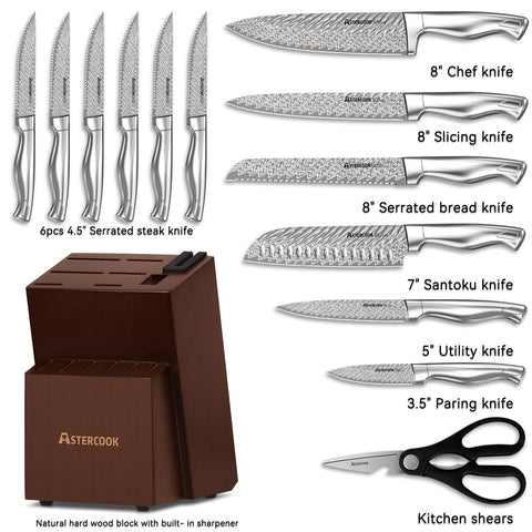 Cuchillo chef Astercook 20 cm para cortes precisos de ingredientes grandes.