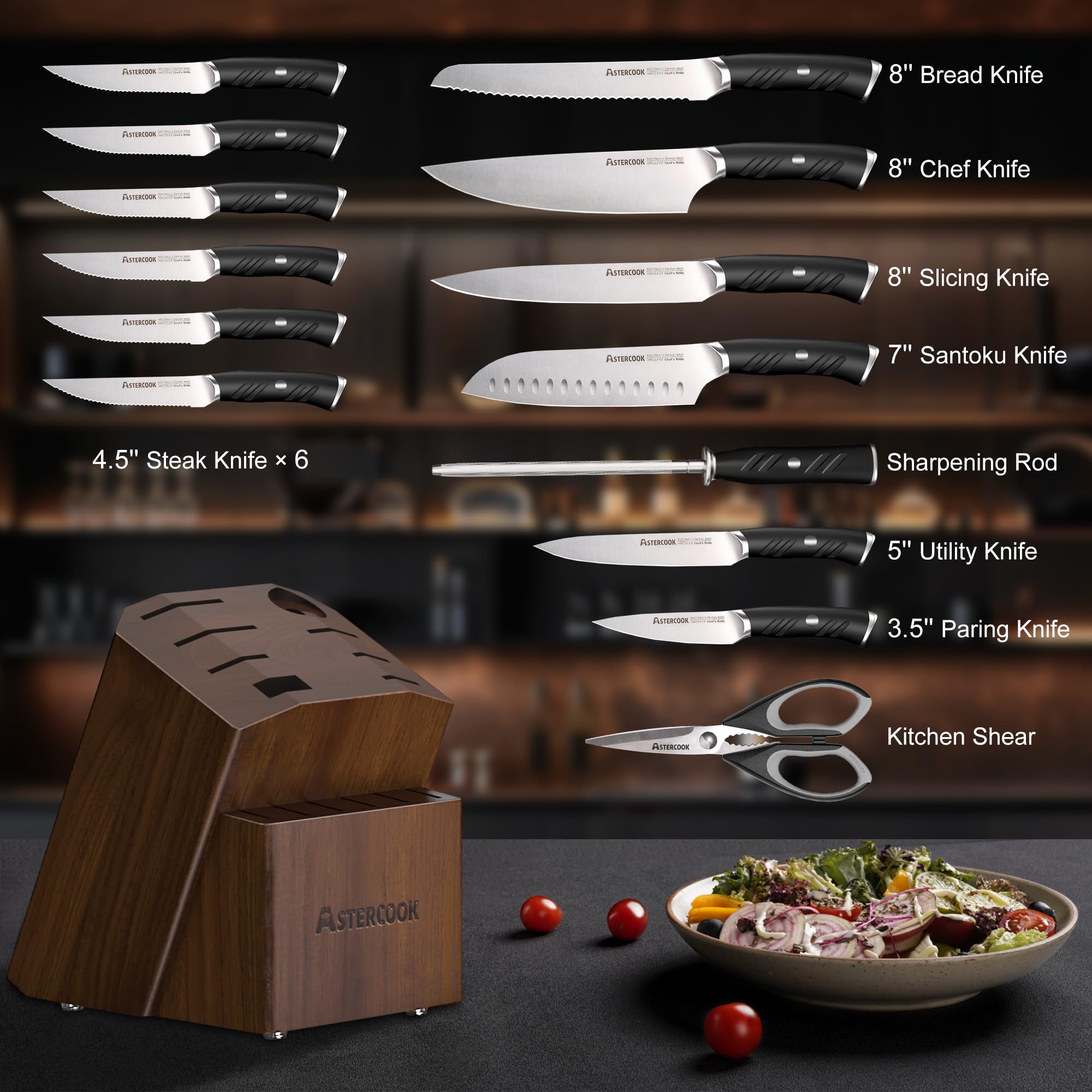 Astercook cuchillo chef 8 pulgadas ergonomico para cortes precisos