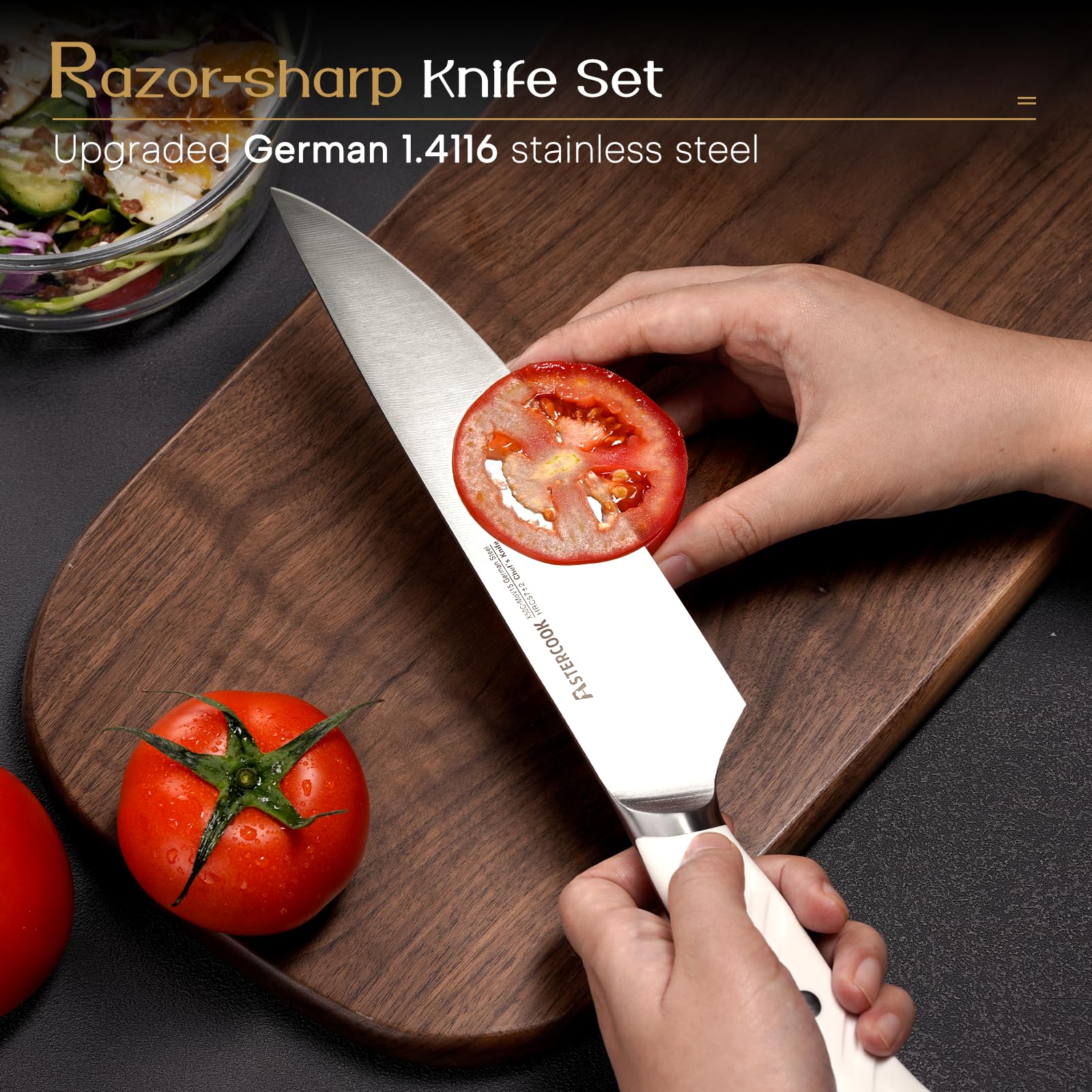 Astercook cuchillo chef 8 pulgadas con filo preciso para cortes rápidos