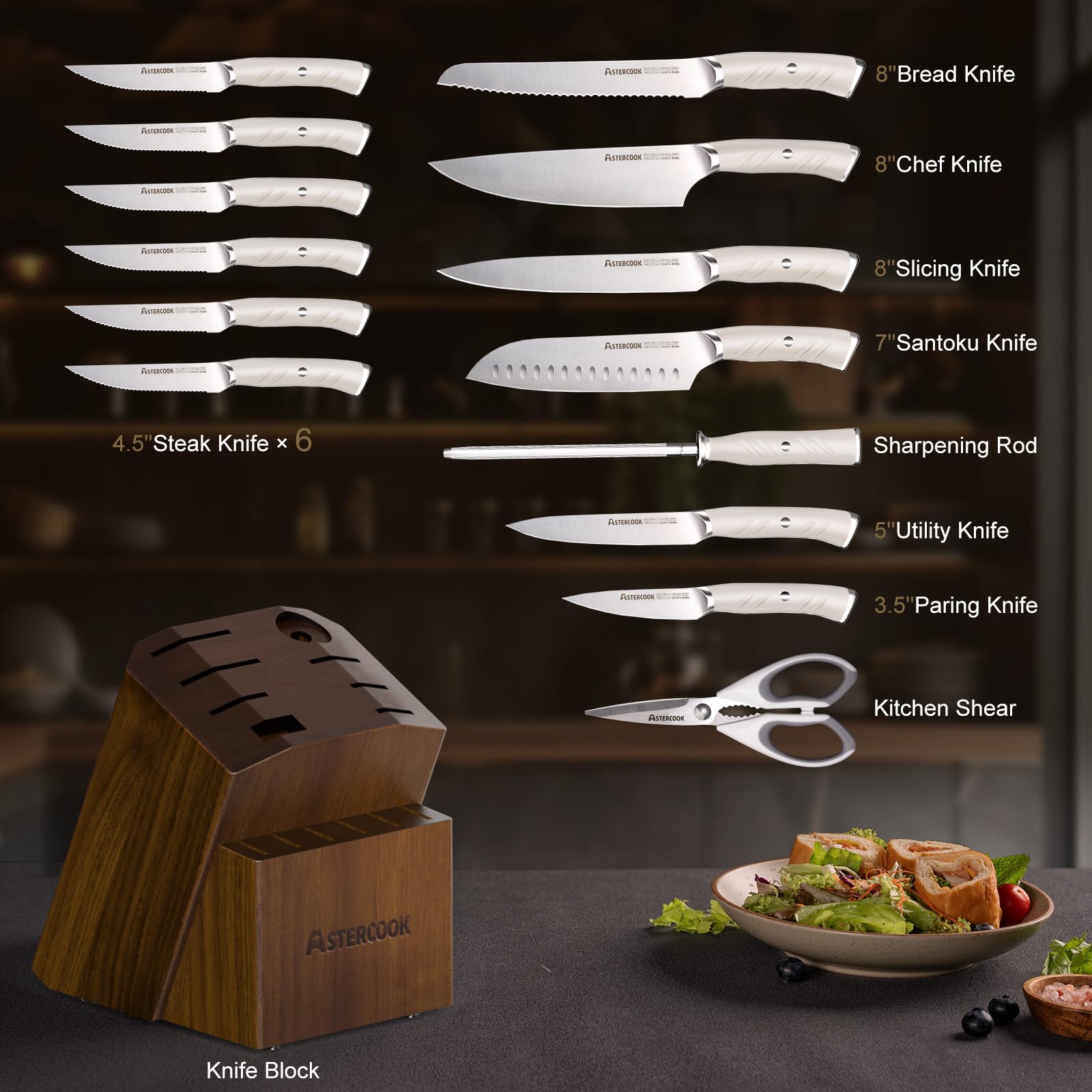 Cuchillo chef Astercook de 8 pulgadas para cortes precisos.
