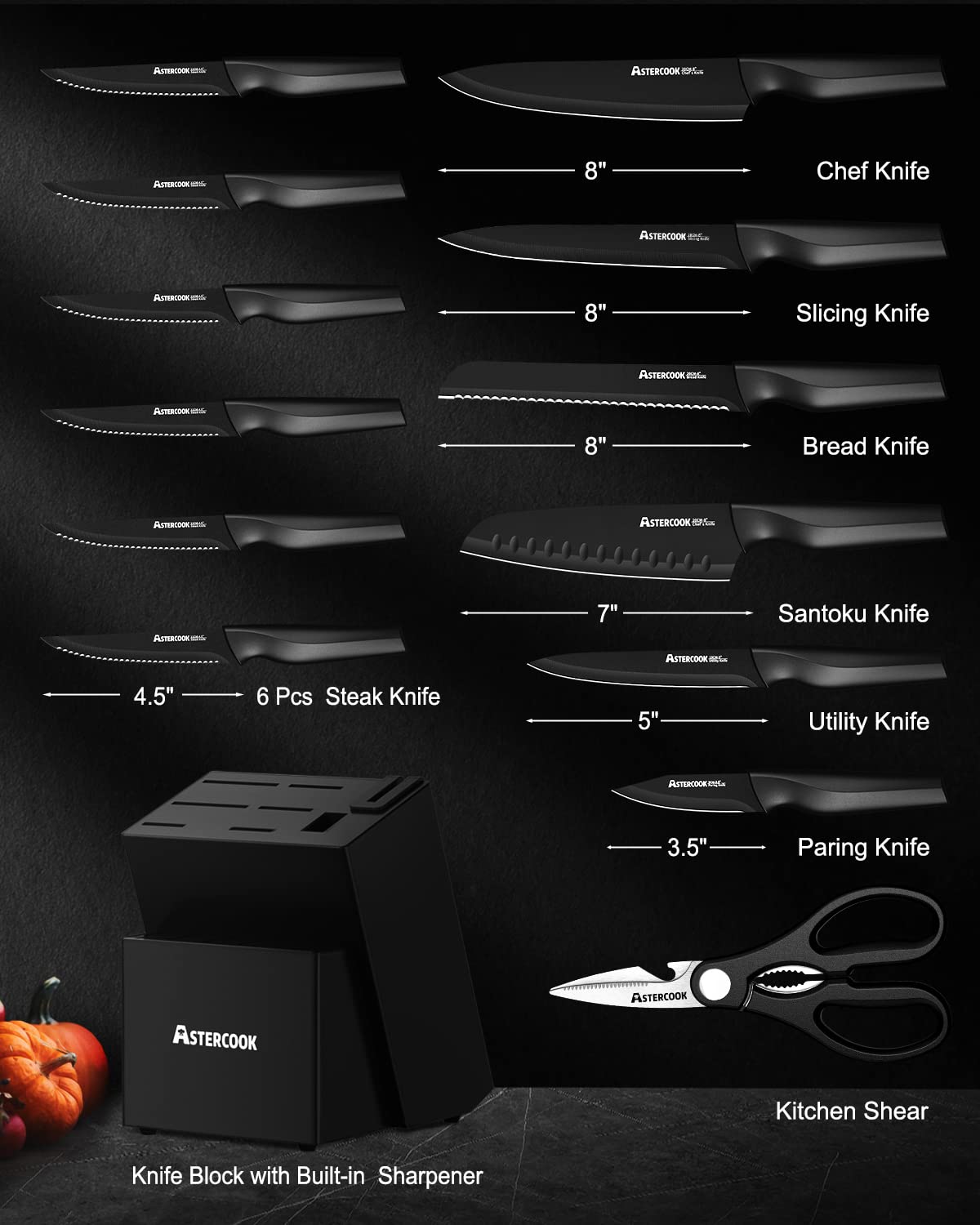 Astercook cuchillo chef 8 pulgadas, filo afilado para cortes precisos.