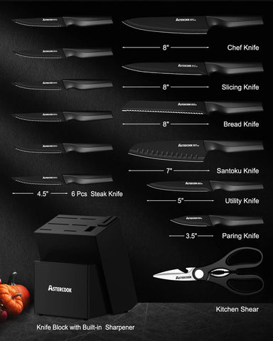 Astercook cuchillo chef 8 pulgadas, filo afilado para cortes precisos.