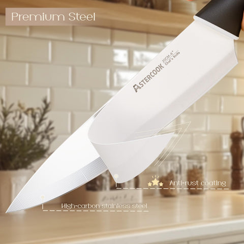 Astercook cuchillo chef 8 pulgadas con filo afilado para preparaciones rápidas.