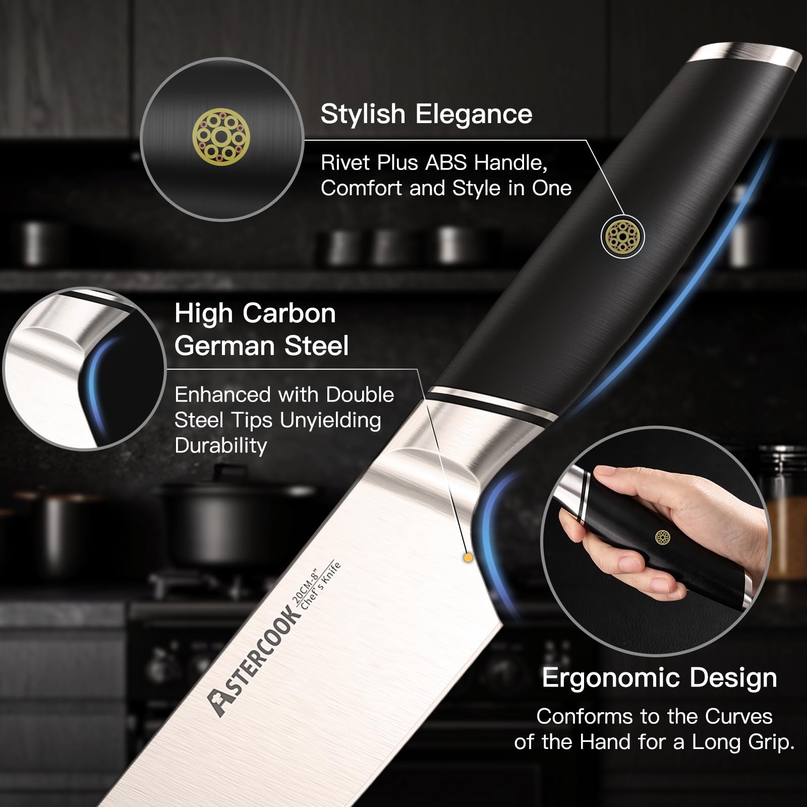 Astercook cuchillo chef acabado brillante facilita limpieza.