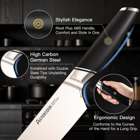 Astercook cuchillo chef acabado brillante facilita limpieza.
