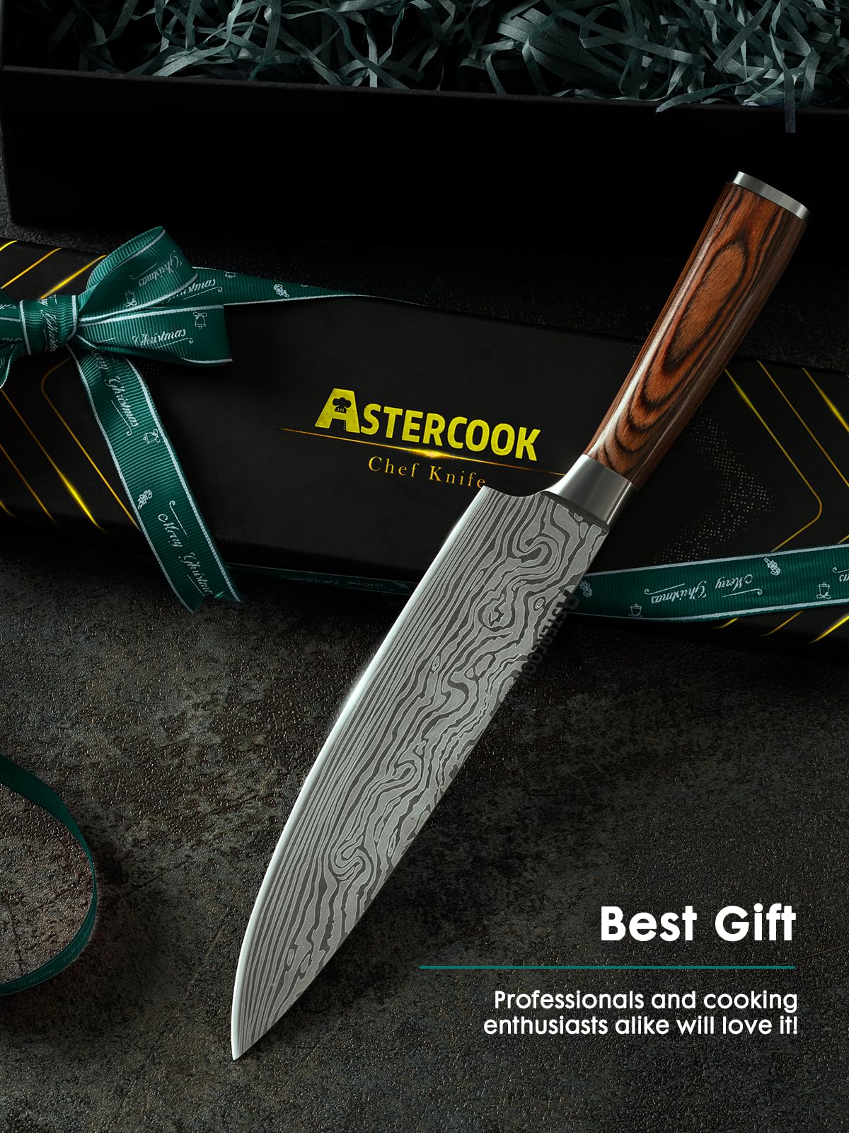 Astercook Cuchillo Chef con funda protege manos durante almacenamiento.