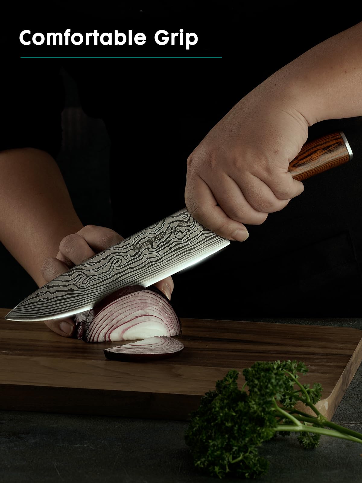 Astercook Cuchillo Chef acabado pulido que destaca en la cocina.