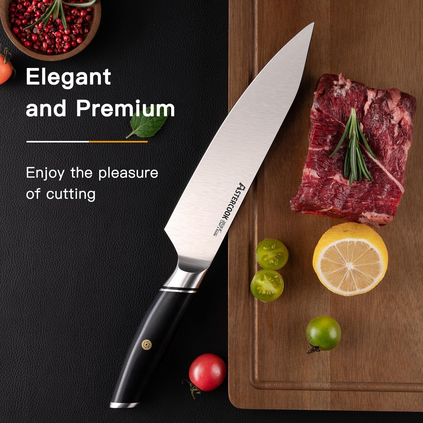 Astercook cuchillo chef hoja larga para cortes precisos en la cocina.
