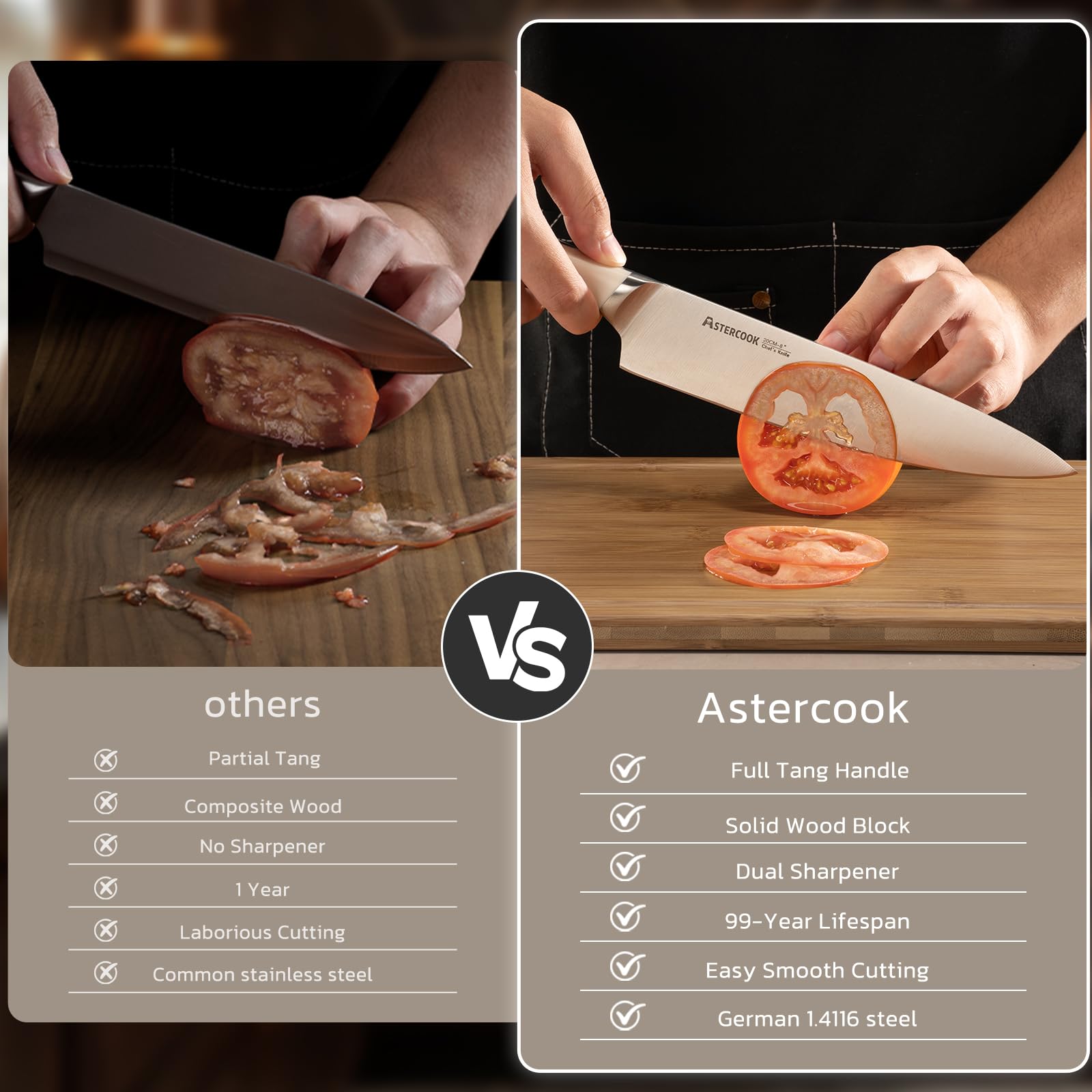 Astercook cuchillo cocinero de 8 pulgadas con filo preciso