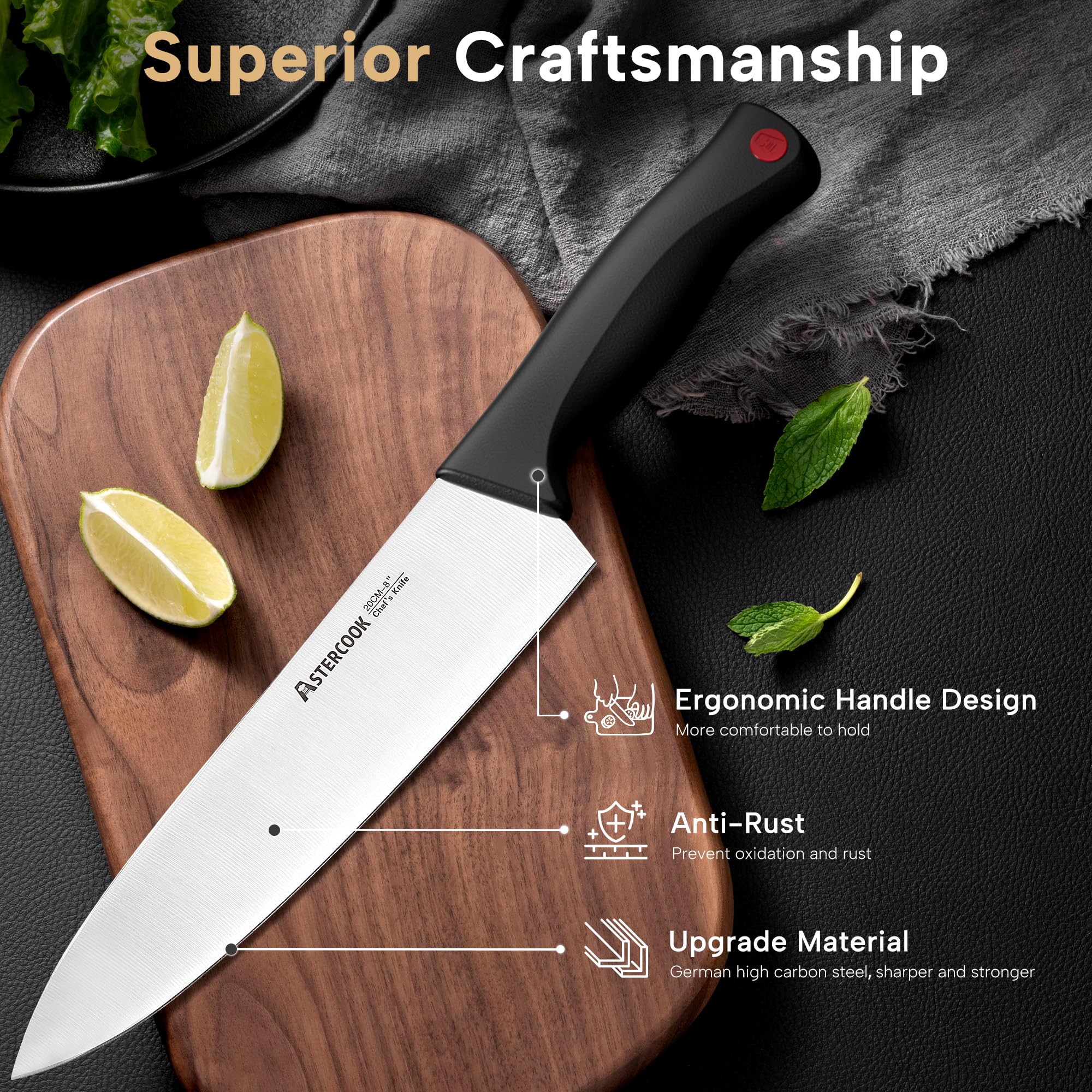 Astercook cuchillo filetear 8 pulgadas mantiene filo para rebanar suave.