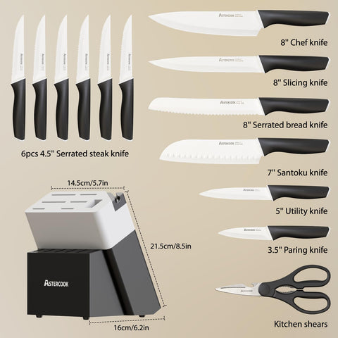 Astercook cuchillo pan 8 pulgadas serrado para rebanadas limpias.