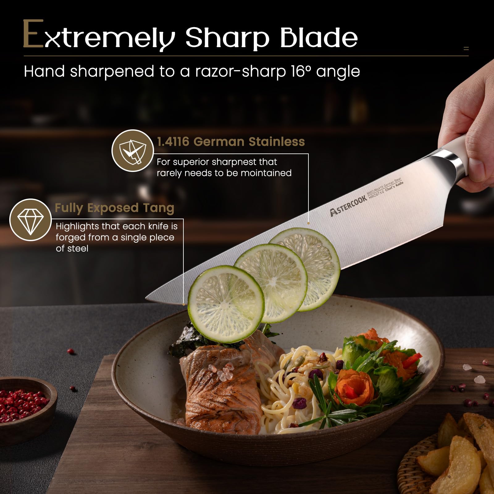 Cuchillo pan dentado Astercook de 8 pulgadas para rebanadas.