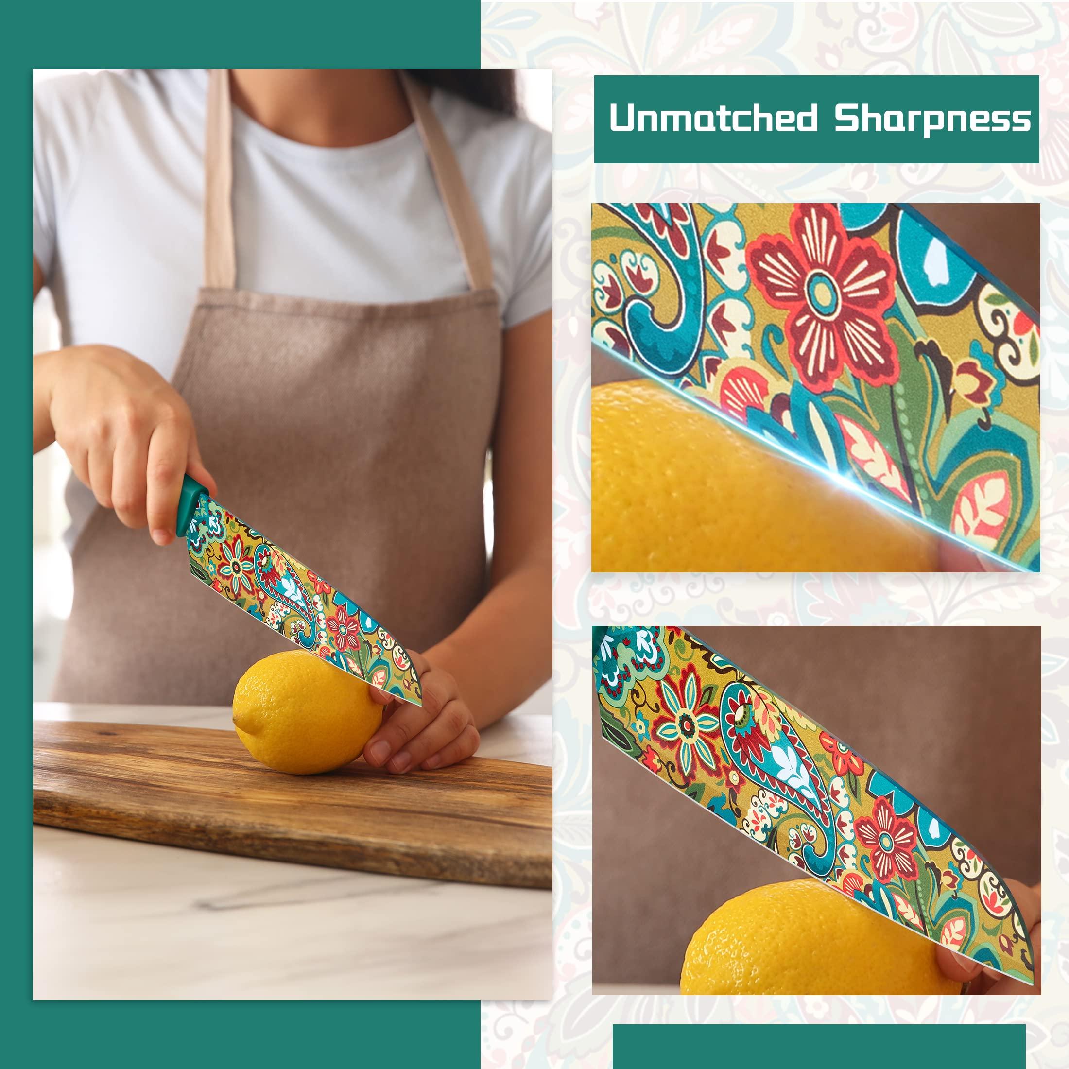 Astercook cuchillo pan Patrón Paisley, mango ergonómico para agarre cómodo.