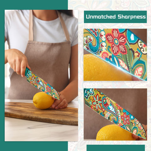 Astercook cuchillo pan Patrón Paisley, mango ergonómico para agarre cómodo.