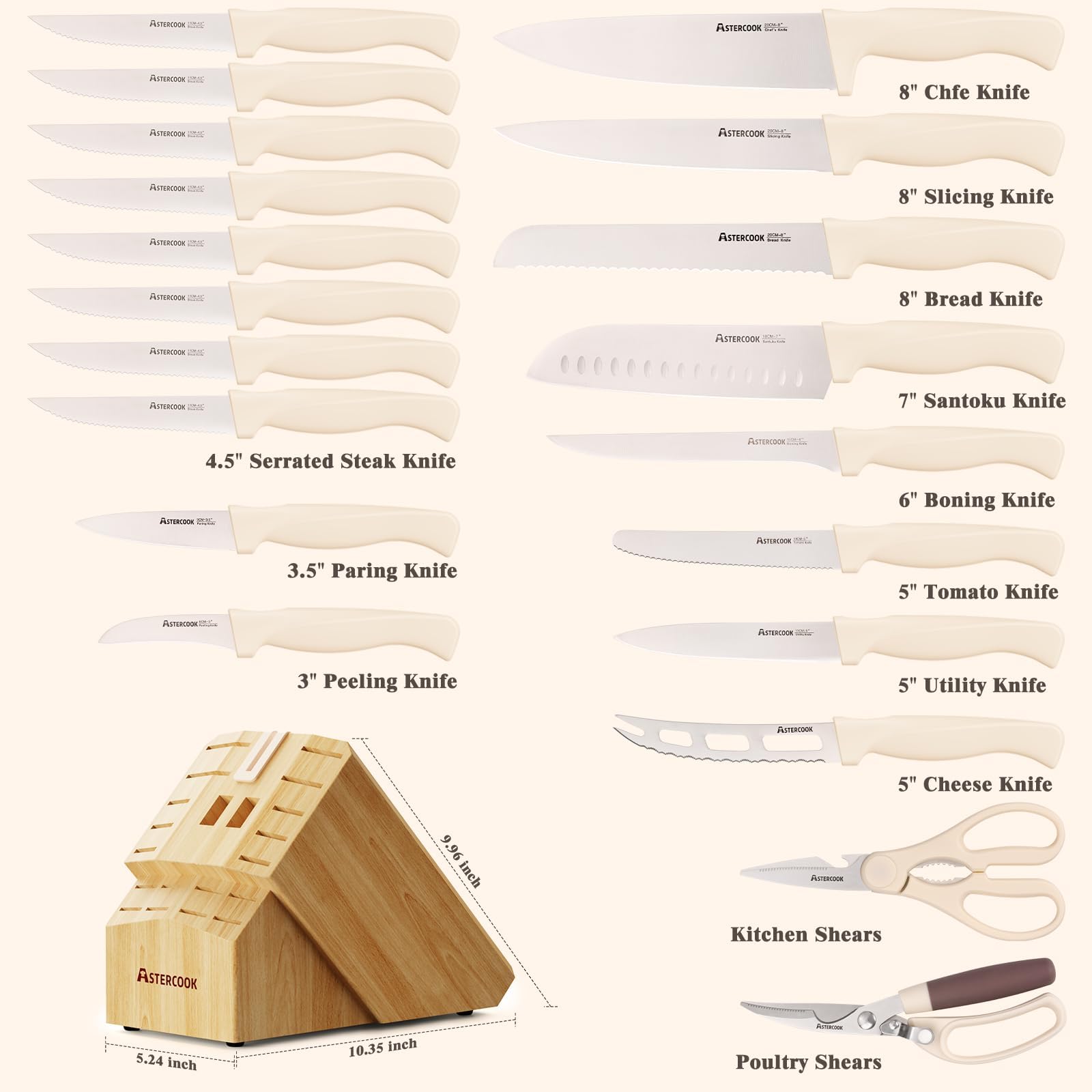 Astercook cuchillo para rebanar 8 pulgadas para cortes uniformes