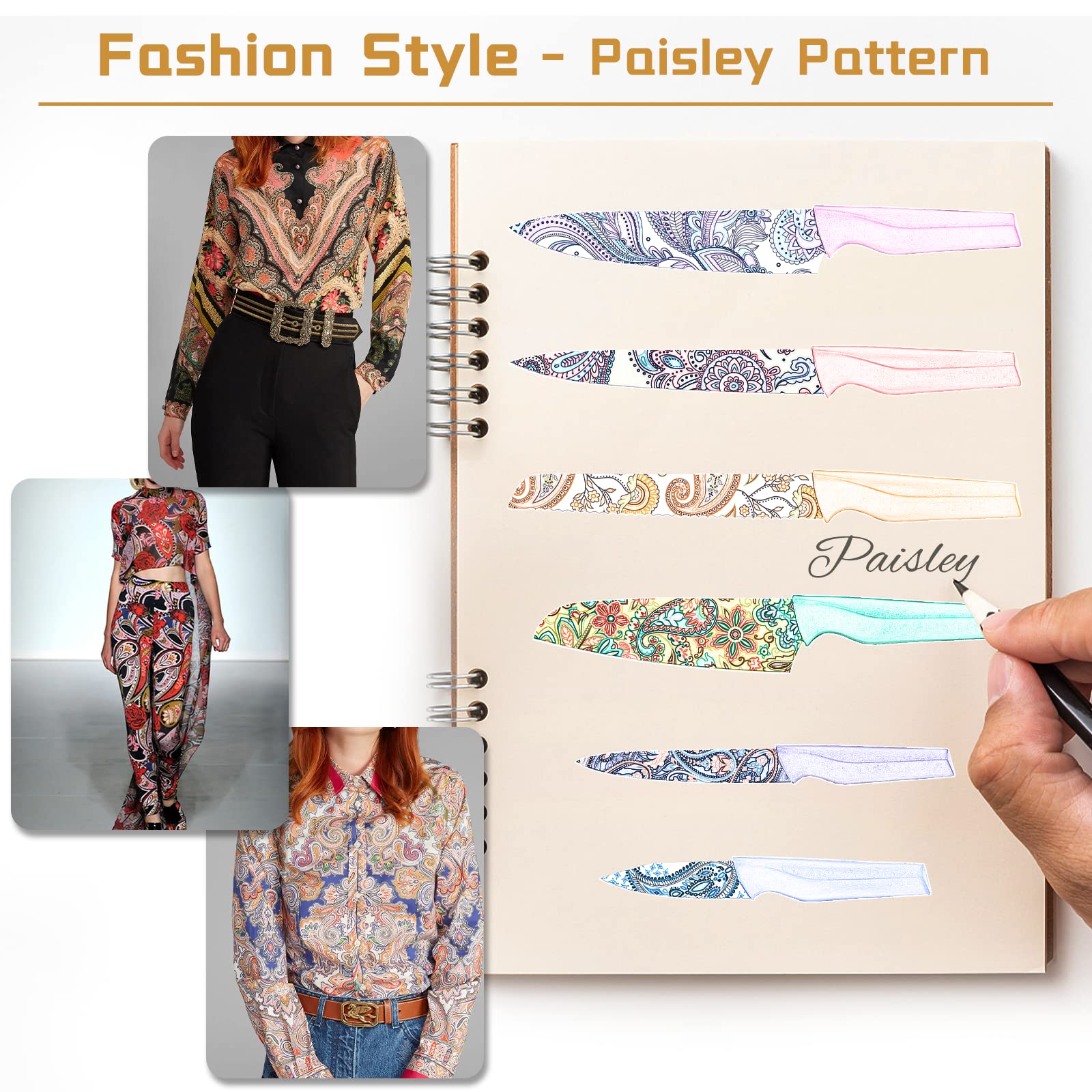 Astercook cuchillo pare Patrón Paisley, cortes precisos y pelados fáciles.