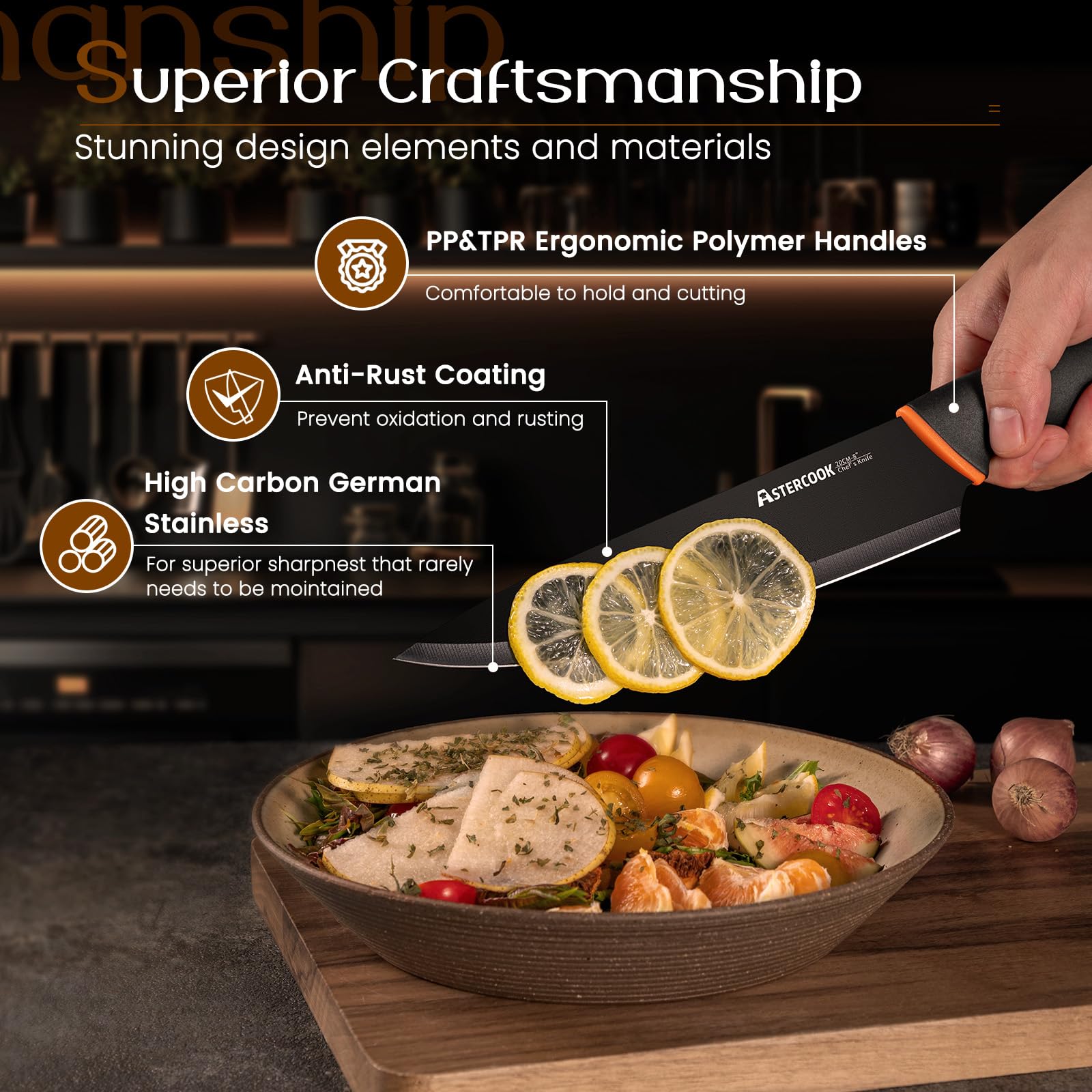 Astercook-cuchillo-santoku-7-pulgadas, versátil para verduras y proteínas.