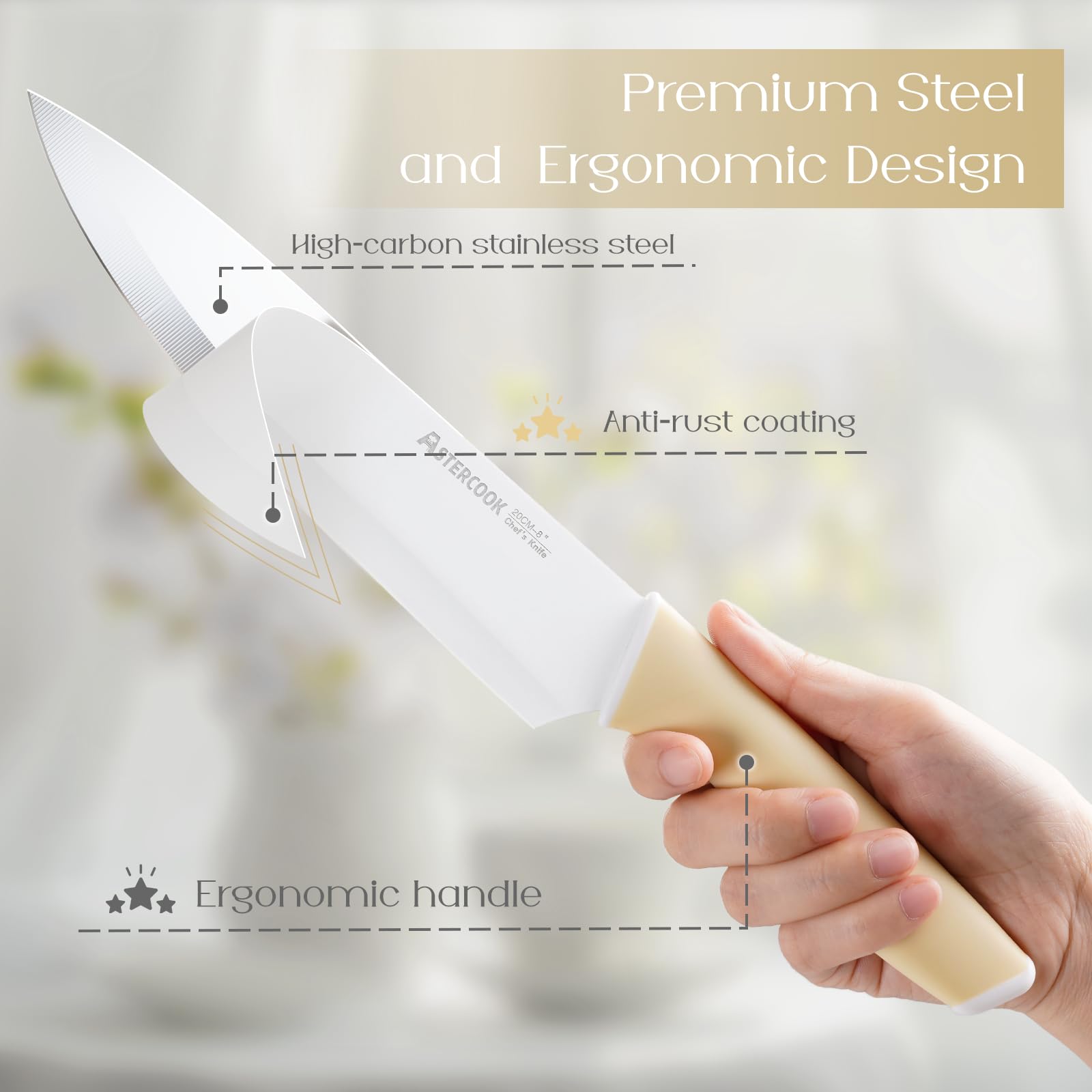Astercook, cuchillo santoku de 7 pulgadas para preparaciones rápidas y limpias