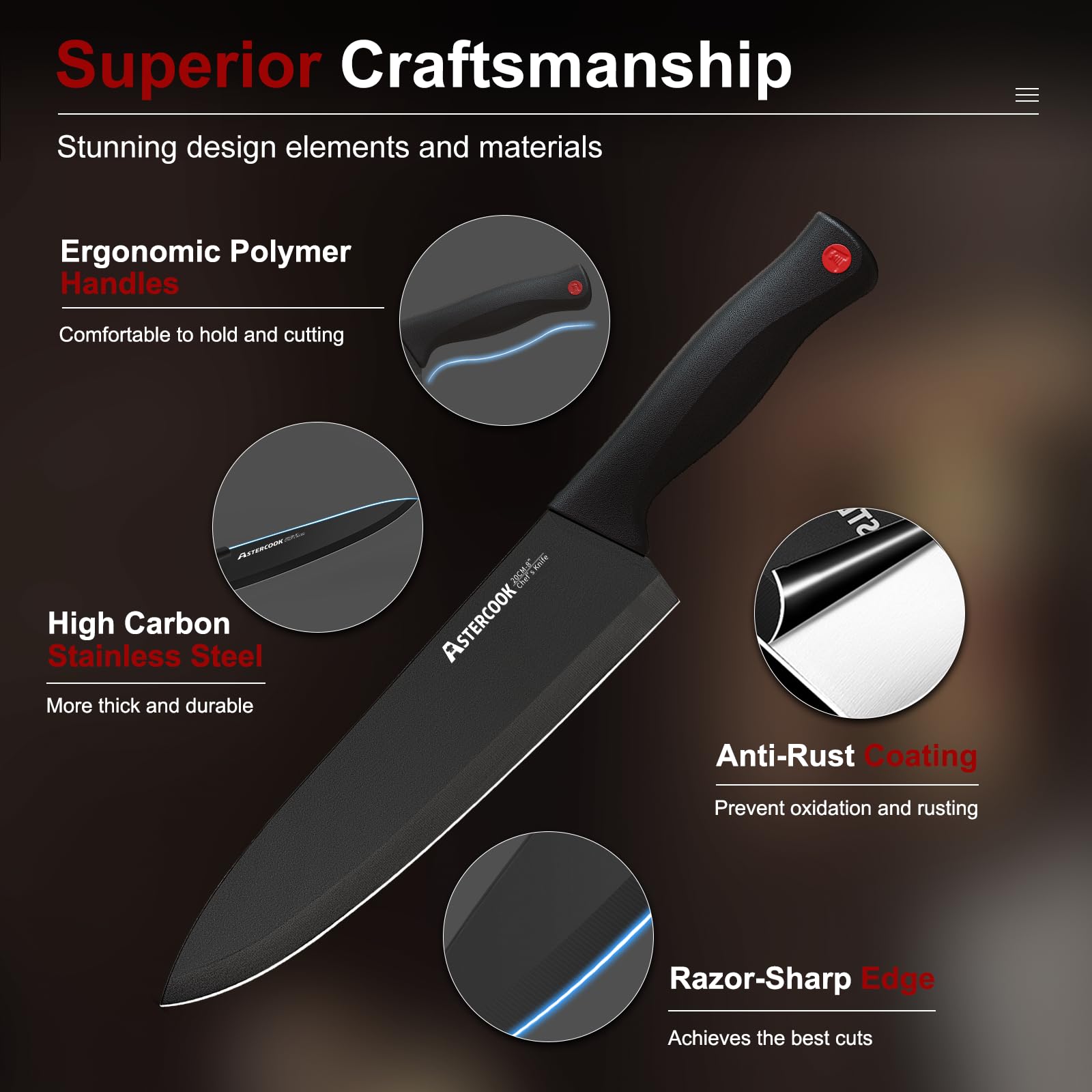 Astercook cuchillo santoku 7 pulgadas: equilibrio ideal para verduras y carnes