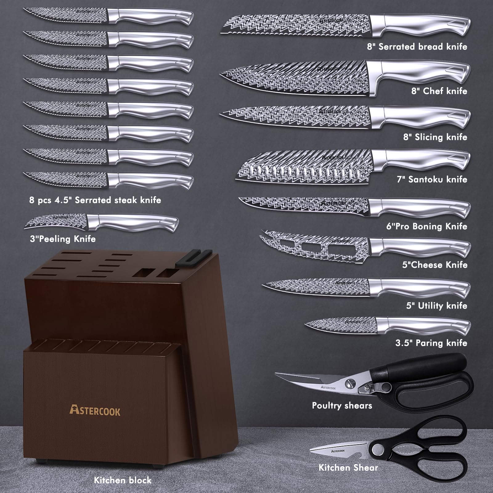 Astercook cuchillo santoku 7 pulgadas para picar y rebanar