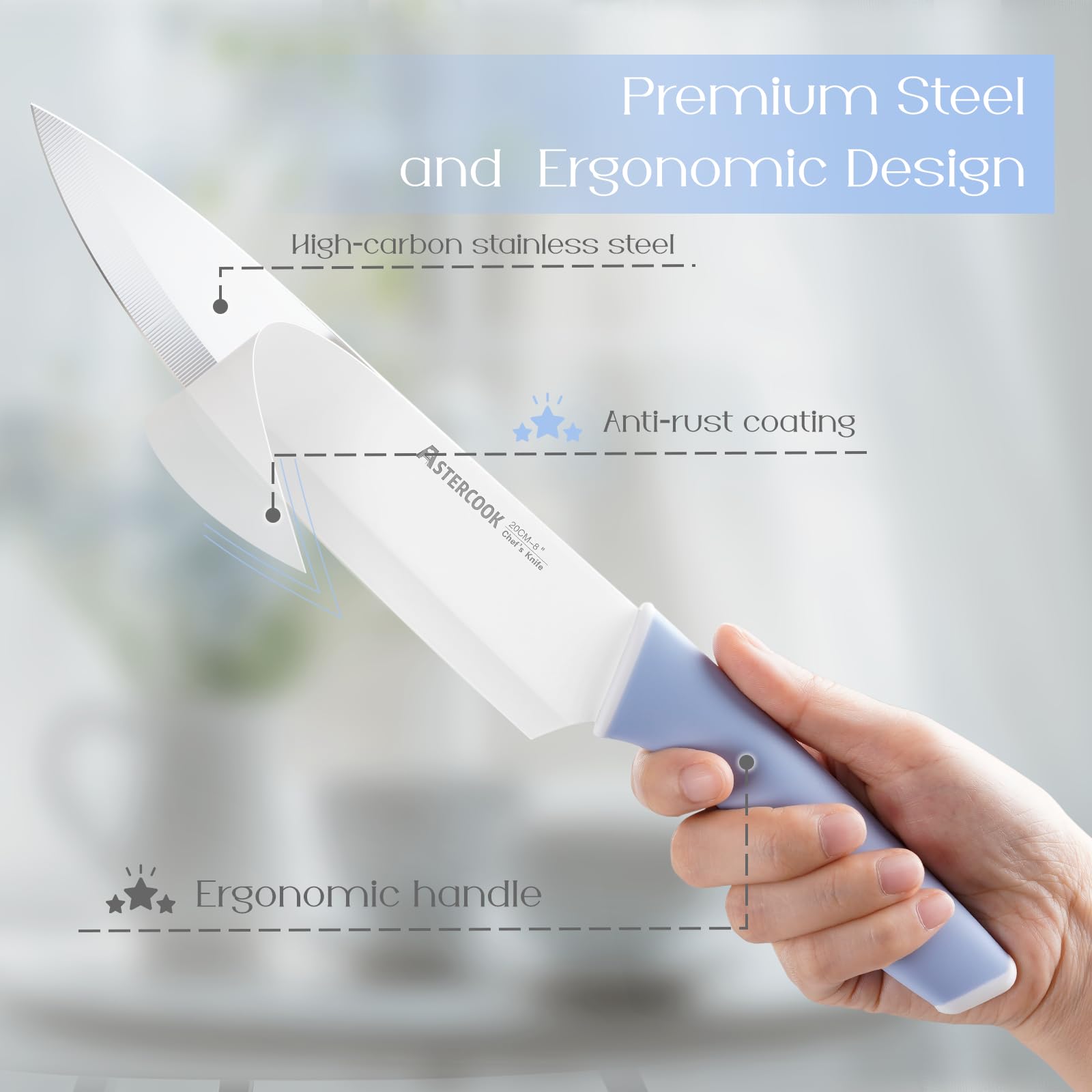 Astercook: cuchillo santoku 7 pulgadas para picar verduras con control.