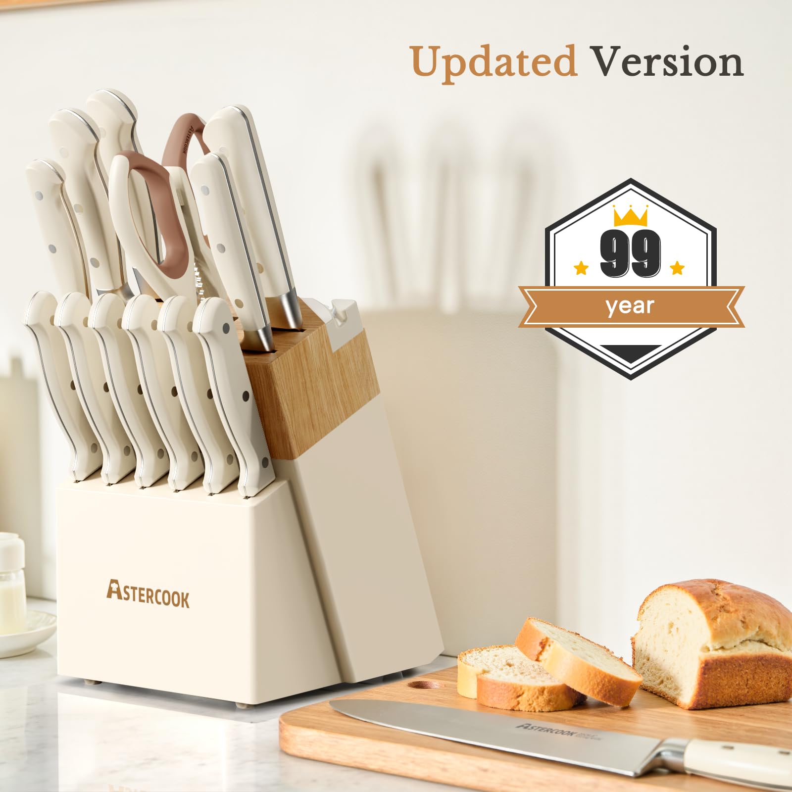 Astercook cuchillo para rebanar de 8 pulgadas crema, cortes uniformes y limpios