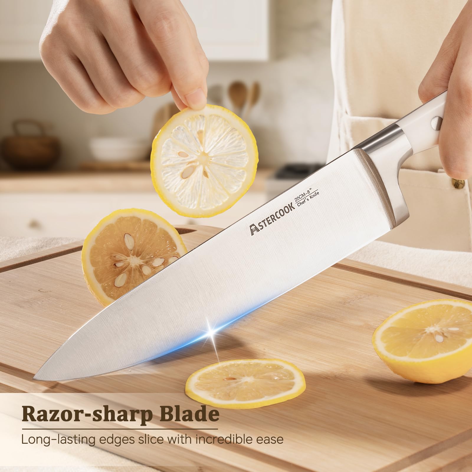 Astercook cuchillo de rebanar 8 pulgadas para cortes limpios y uniformes.